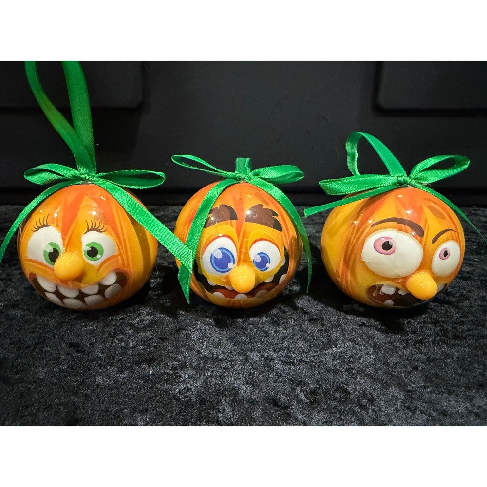 Lot of 3 - 3D‎ Mini Halloween Ornaments - 2.5" - Silly PUMPKINS JACK-O-LANTERNS